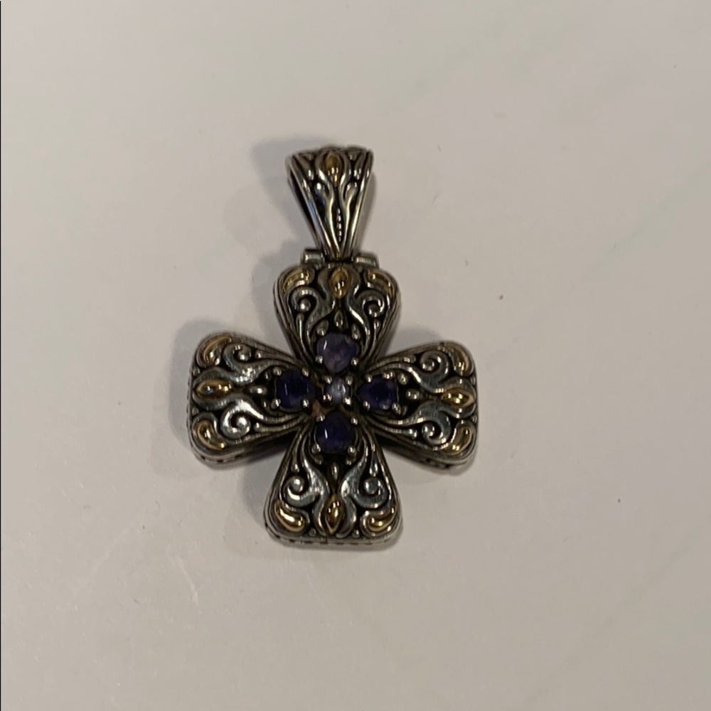 Samuel B Sterling Silver/Gold/Amethyst Cross